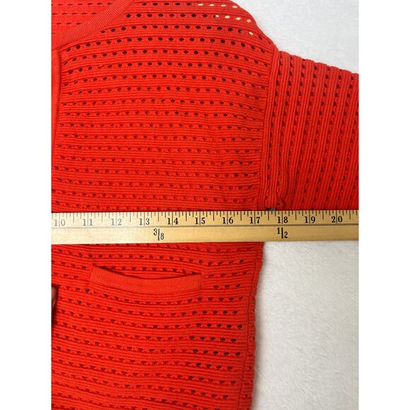 Karen Millen Red Orange Crochet Sheer Cardigan size 1 Old Money Preppy New York - Picture 7 of 8
